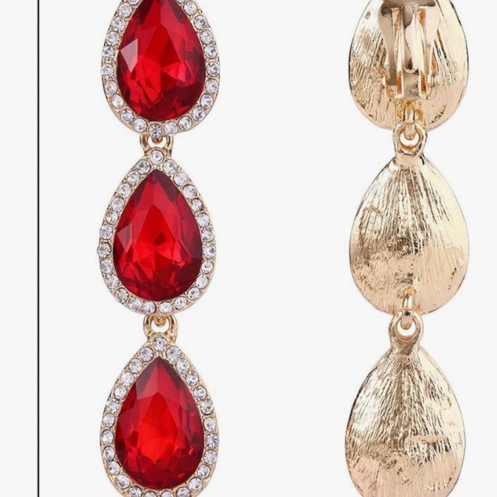 #336 Luxurious Red and Gold Bracelet and Earrings. CZ and Gold Plated. - Picture 6 of 8